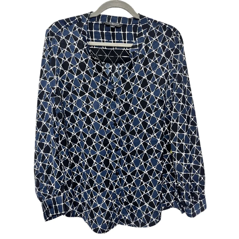 Blouse Long Sleeve By Liverpool In Black & Blue, Size: M