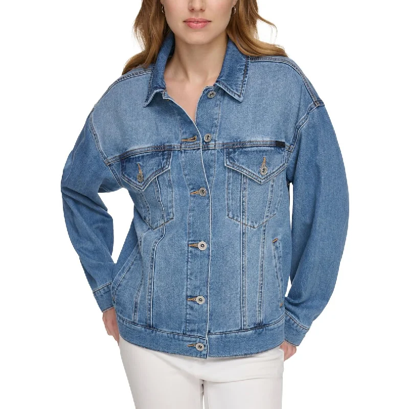 DKNY Womens Trucker Oversized Denim Jacket