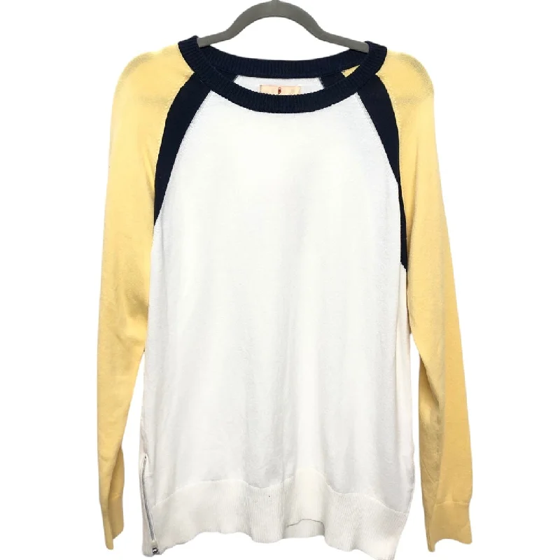 Sweater By Cmc In White & Yellow, Size: L