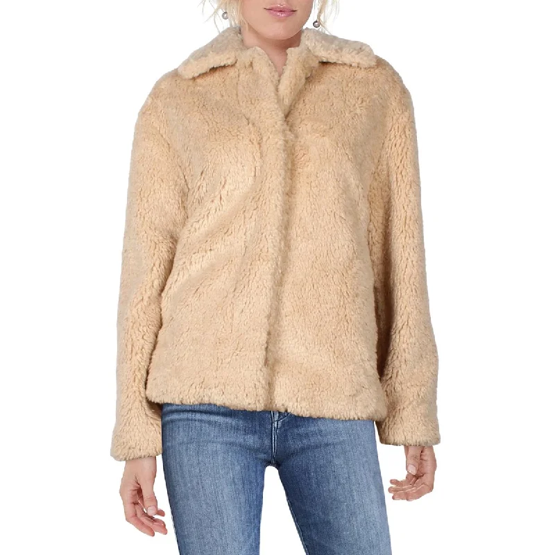 Vince Womens Faux Fur Cold Weather Teddy Coat