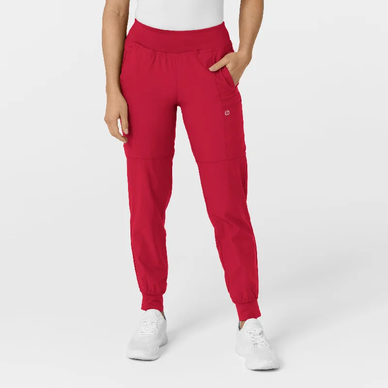 W123 Women's Comfort Waist Cargo Jogger Scrub Pant - Red