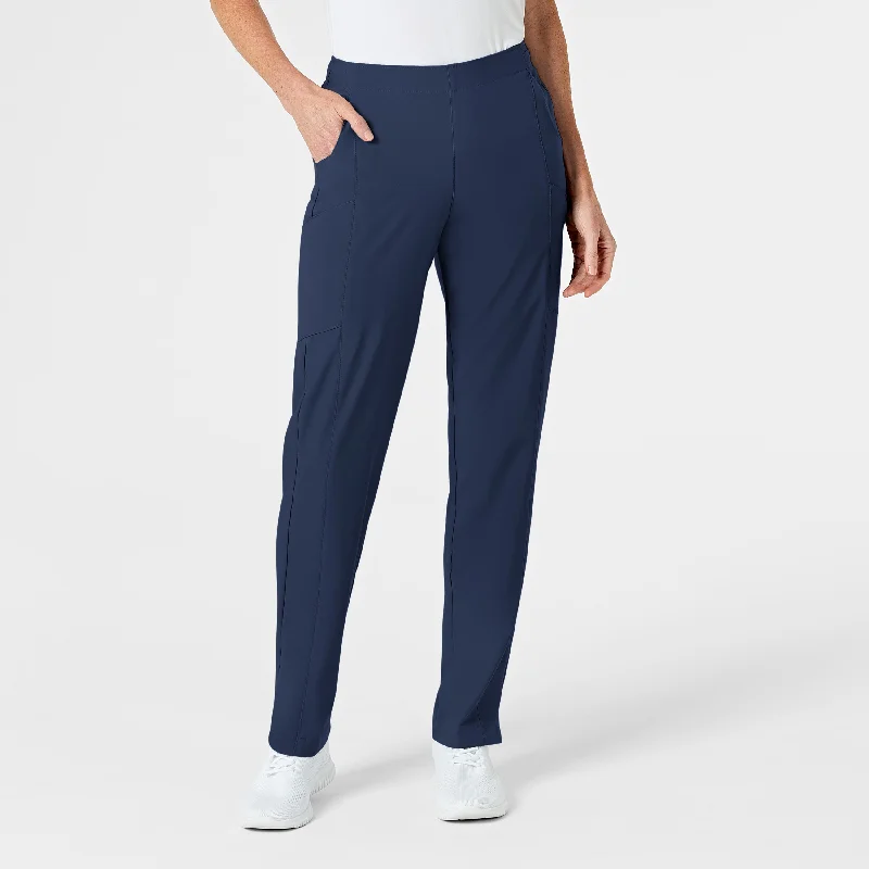 W123 Women's Flat Front Cargo Scrub Pant - Navy