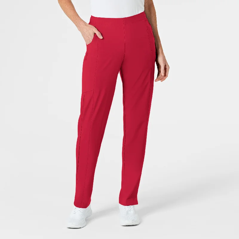 W123 Women's Flat Front Cargo Scrub Pant - Red