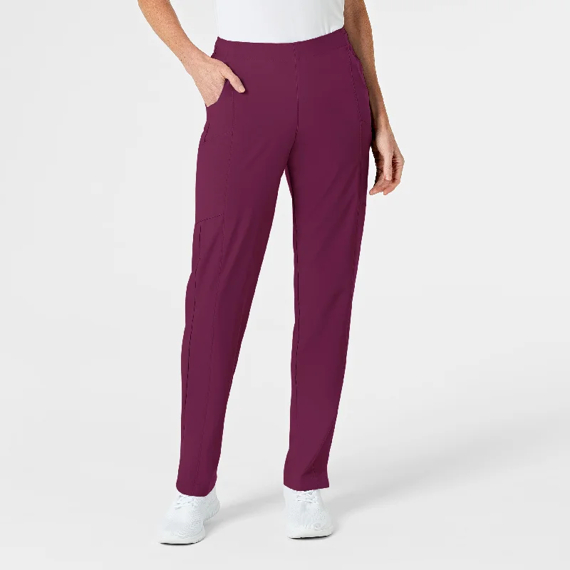 W123 Women's Flat Front Cargo Scrub Pant - Wine