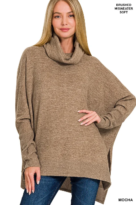 Zenana Brushed Melange Cowl Neck Oversized Poncho Sweater HT-25011C5