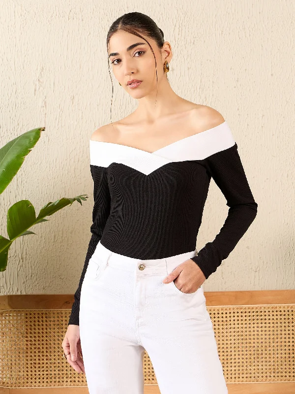 Colorblock Off Shoulder Full Sleeve Top