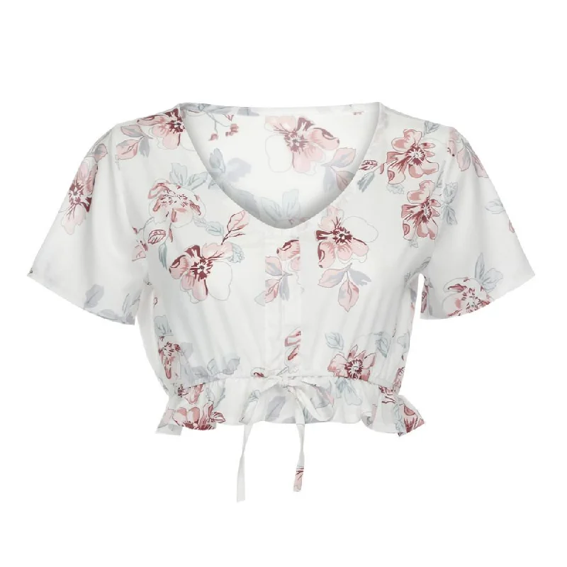 Floral Print Short Sleeve Blouse